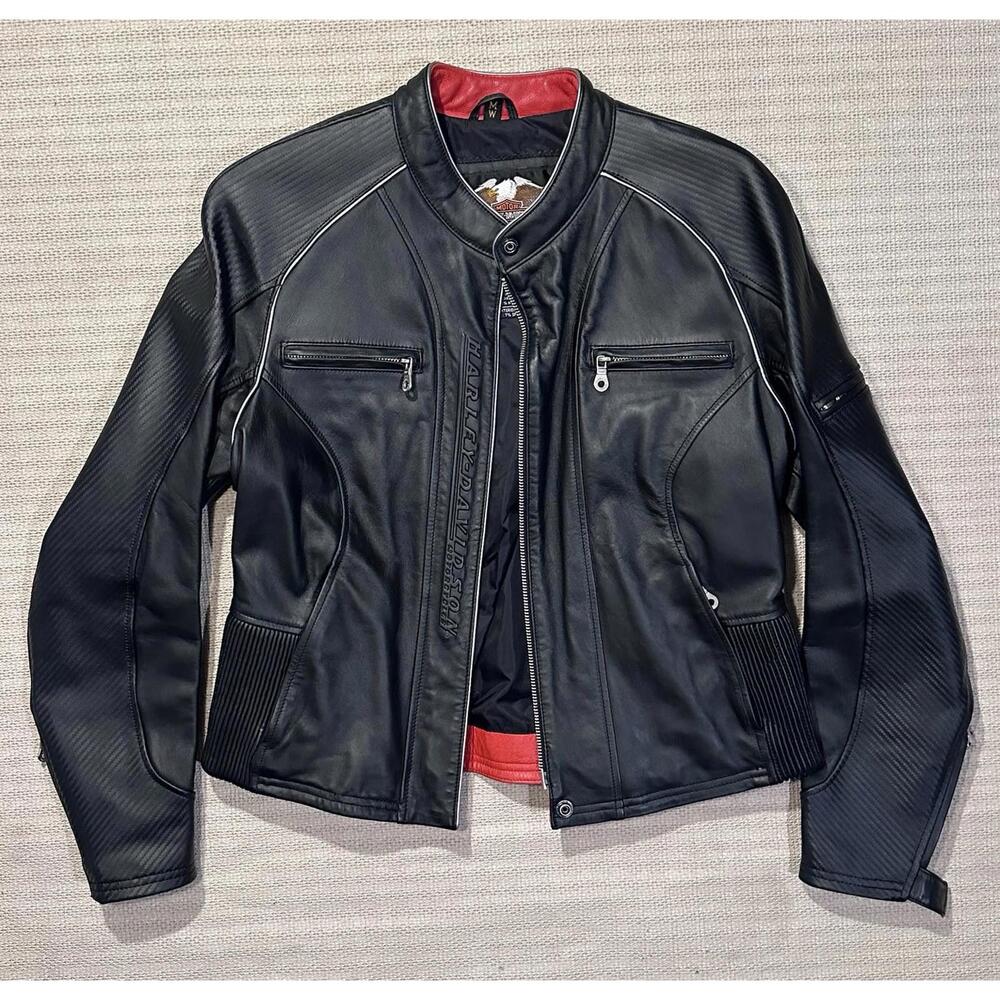 Harley Davidson Women's Black Leather Jacket Size Medium 97021-04VW